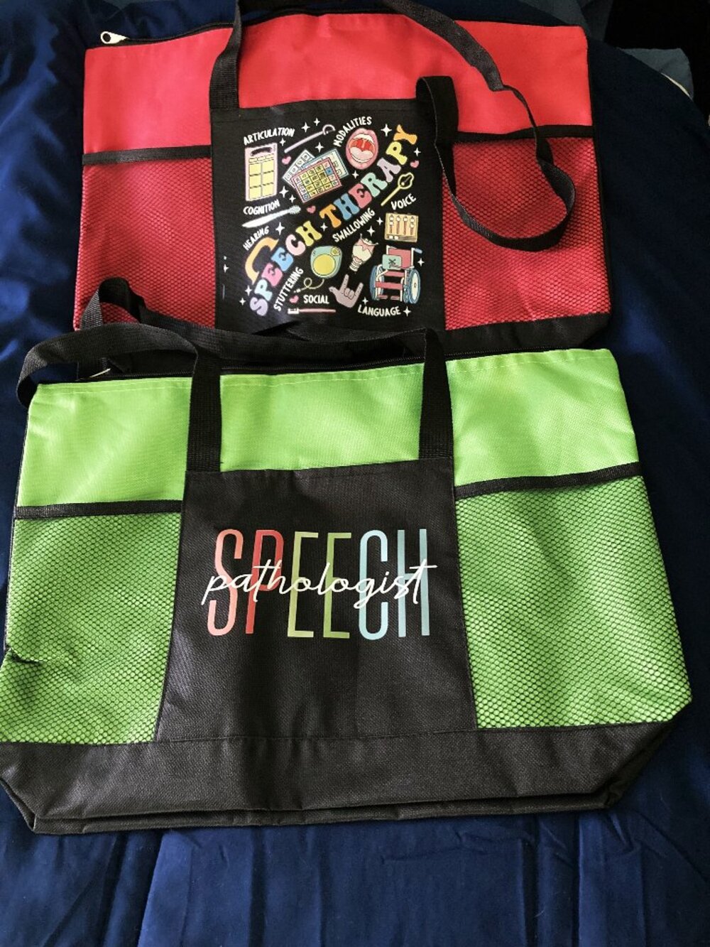 Share 2 New Pcs Speech Therapy Appreciation Tote Bags with Mesh Pocket for Women